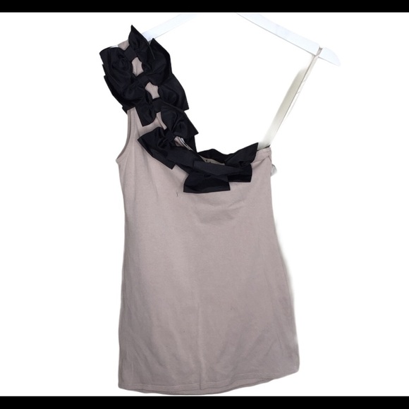 ASOS Asymmetrical One Shoulder Top/Blouse With Bow Corsage Detail Tan/Mocha Sz 6 - Picture 7 of 8